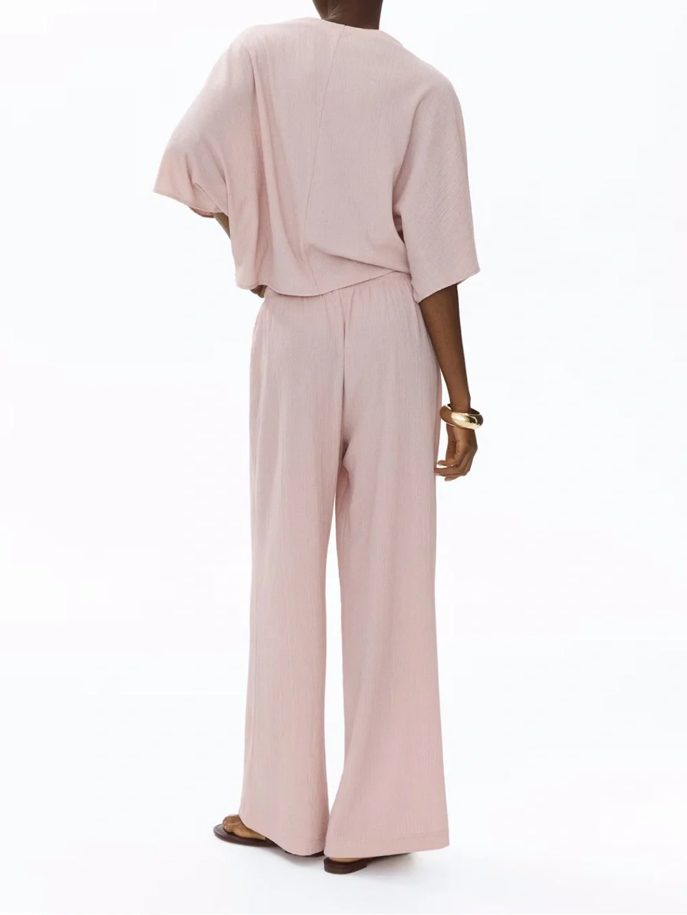 H&M NWT 2 piece SET dusty pink textured Relaxed Wide-Leg Pants & oversized top